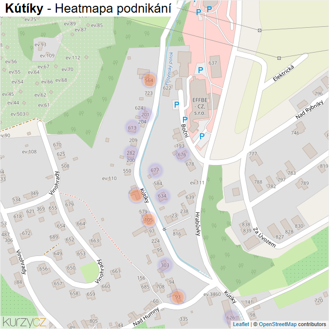 Mapa Kútíky - Firmy v ulici.