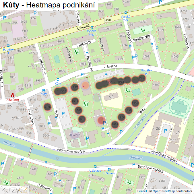 Mapa Kúty - Firmy v ulici.