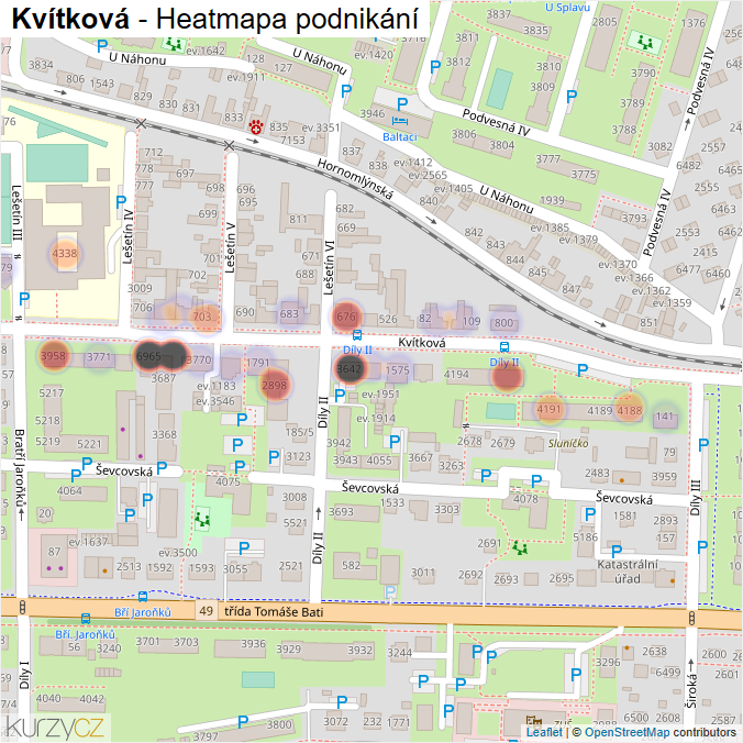 Mapa Kvítková - Firmy v ulici.
