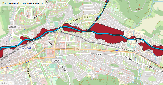 Kvítková - záplavové mapy stoleté vody