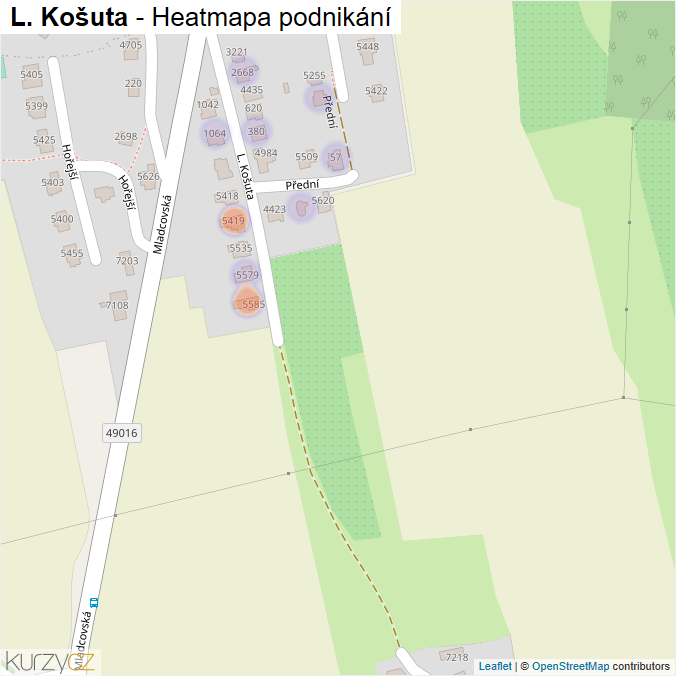 Mapa L. Košuta - Firmy v ulici.