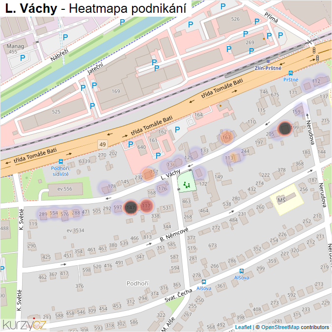 Mapa L. Váchy - Firmy v ulici.