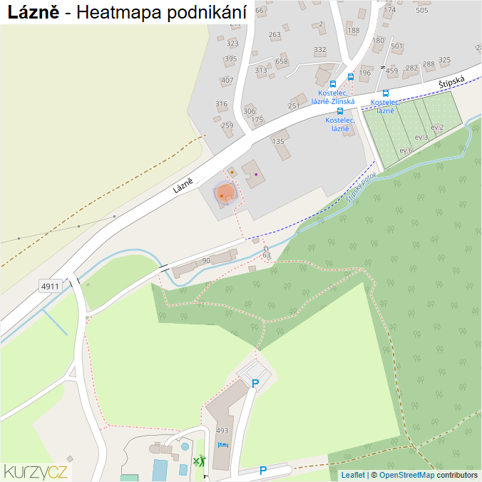 Mapa Lázně - Firmy v ulici.