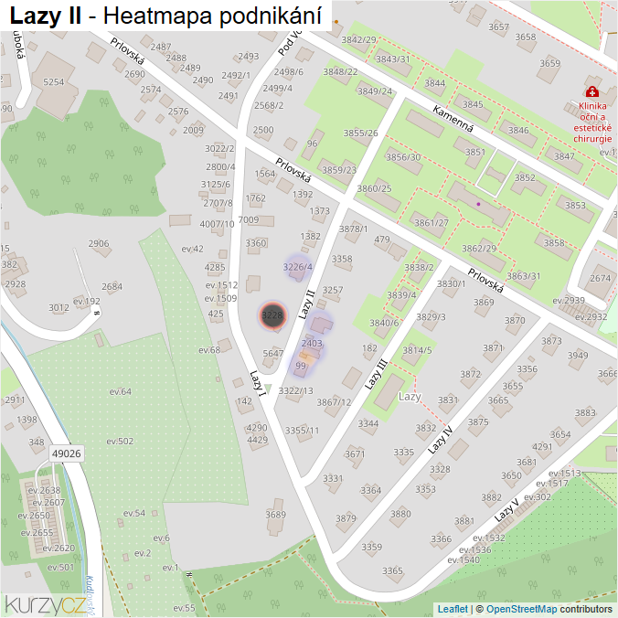 Mapa Lazy II - Firmy v ulici.