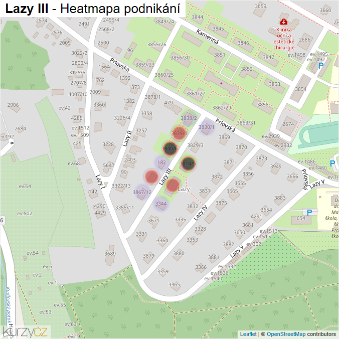 Mapa Lazy III - Firmy v ulici.