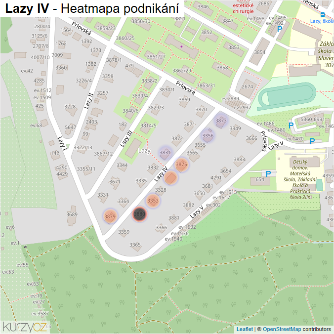 Mapa Lazy IV - Firmy v ulici.