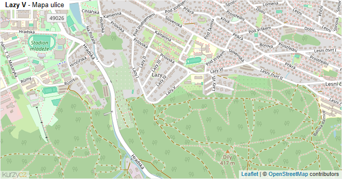 Lazy V - mapa ulice