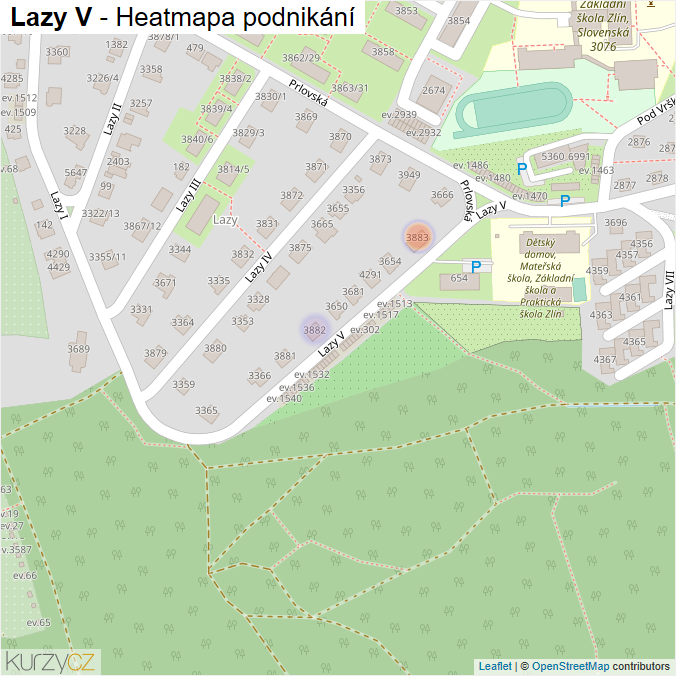 Mapa Lazy V - Firmy v ulici.