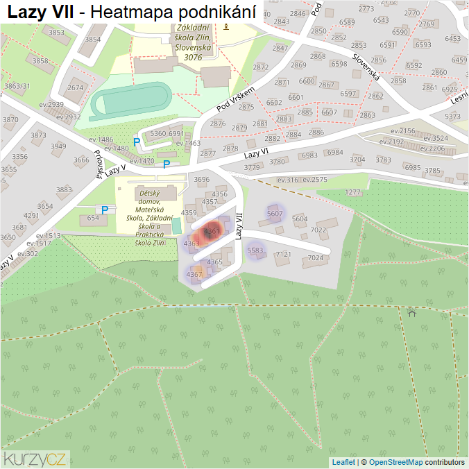 Mapa Lazy VII - Firmy v ulici.