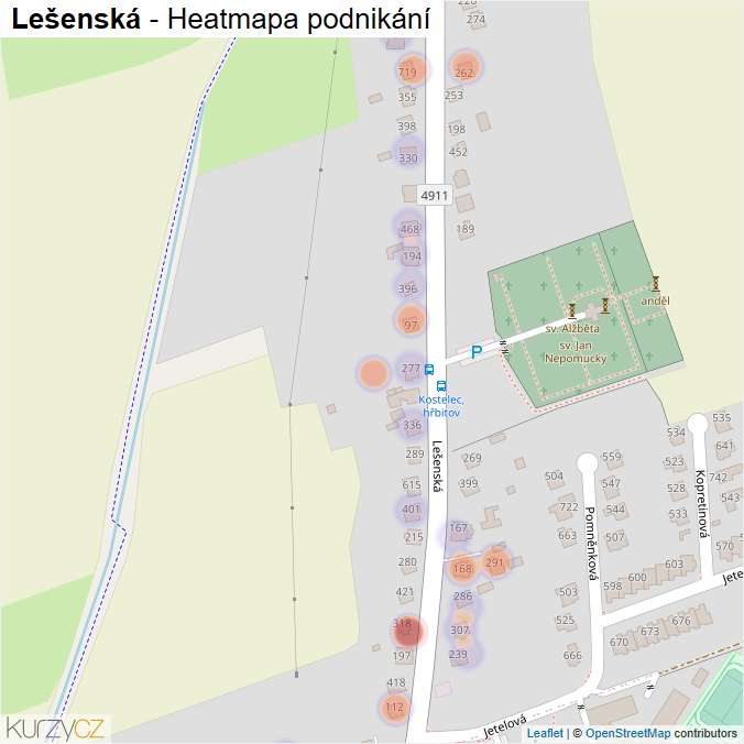 Mapa Lešenská - Firmy v ulici.