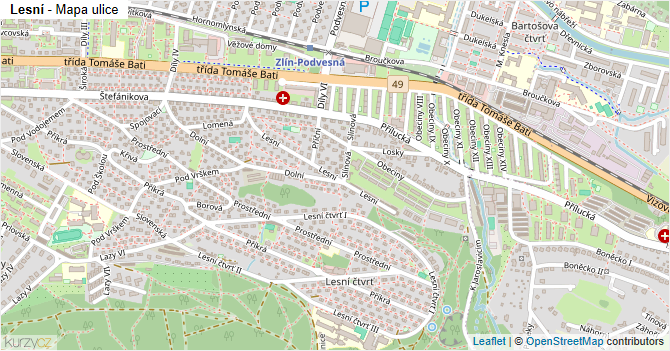 Lesní - mapa ulice