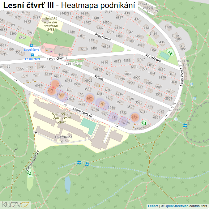 Mapa Lesní čtvrť III - Firmy v ulici.