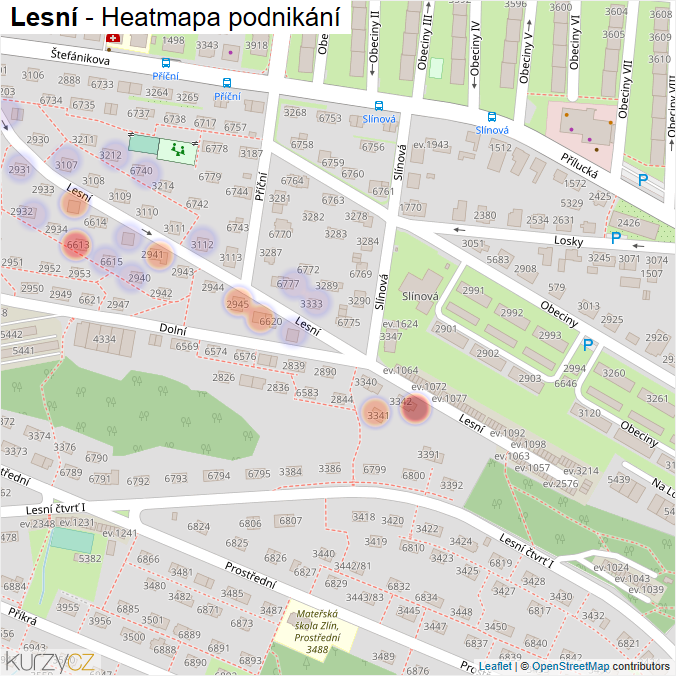 Mapa Lesní - Firmy v ulici.