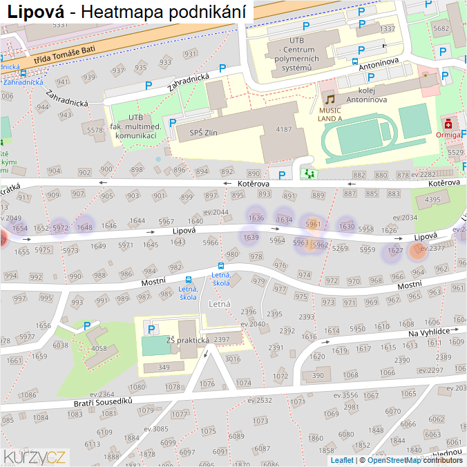 Mapa Lipová - Firmy v ulici.
