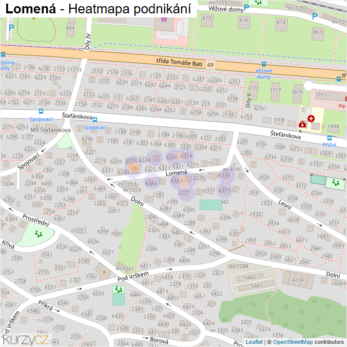 Mapa Lomená - Firmy v ulici.