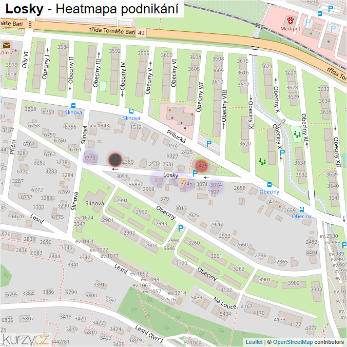 Mapa Losky - Firmy v ulici.