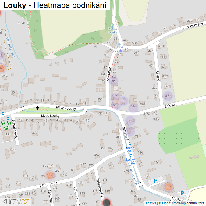 Mapa Louky - Firmy v části obce.
