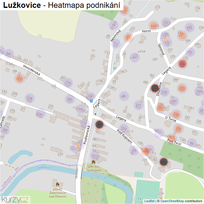 Mapa Lužkovice - Firmy v části obce.