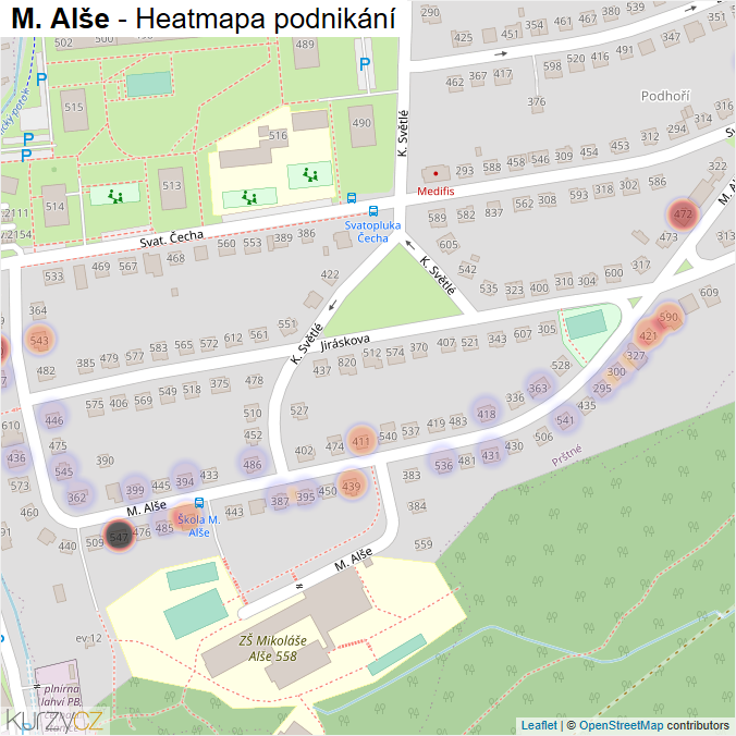 Mapa M. Alše - Firmy v ulici.
