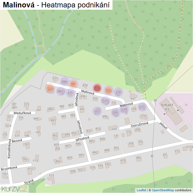 Mapa Malinová - Firmy v ulici.