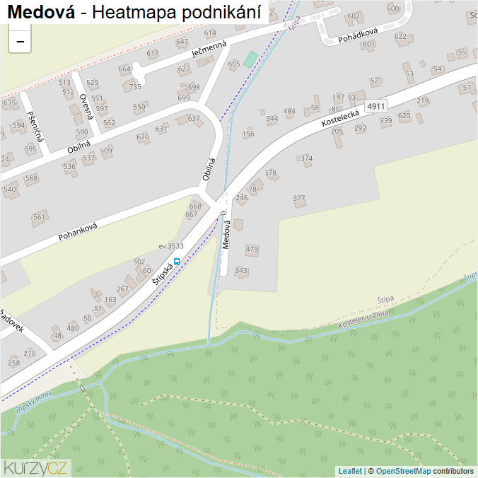 Mapa Medová - Firmy v ulici.