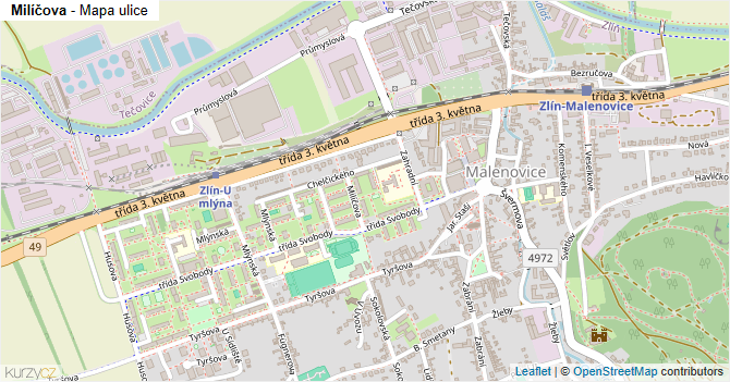 Milíčova - mapa ulice
