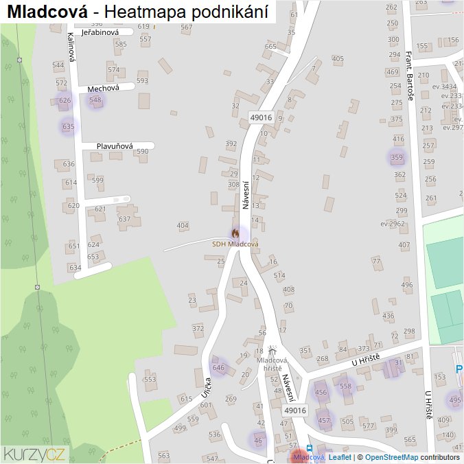 Mapa Mladcová - Firmy v části obce.