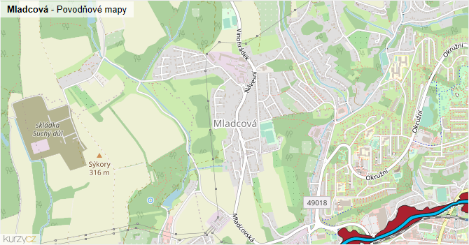 Mladcová - záplavové mapy stoleté vody