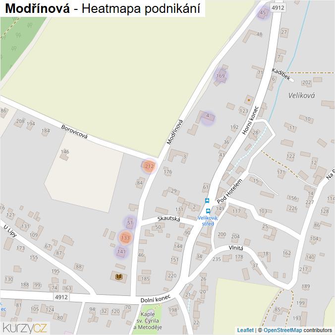 Mapa Modřínová - Firmy v ulici.