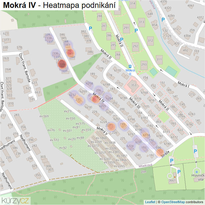 Mapa Mokrá IV - Firmy v ulici.