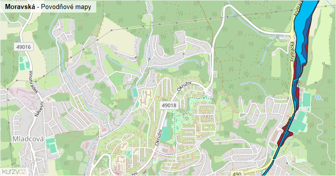Moravská - záplavové mapy stoleté vody