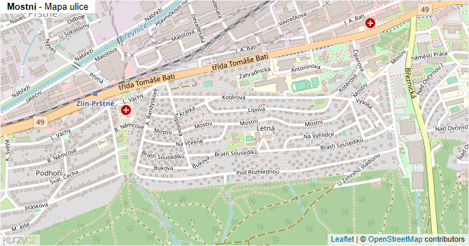Mostní - mapa ulice