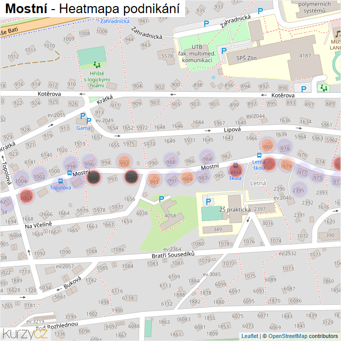 Mapa Mostní - Firmy v ulici.