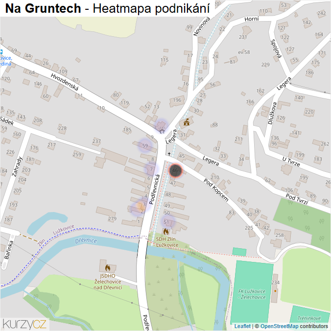Mapa Na Gruntech - Firmy v ulici.