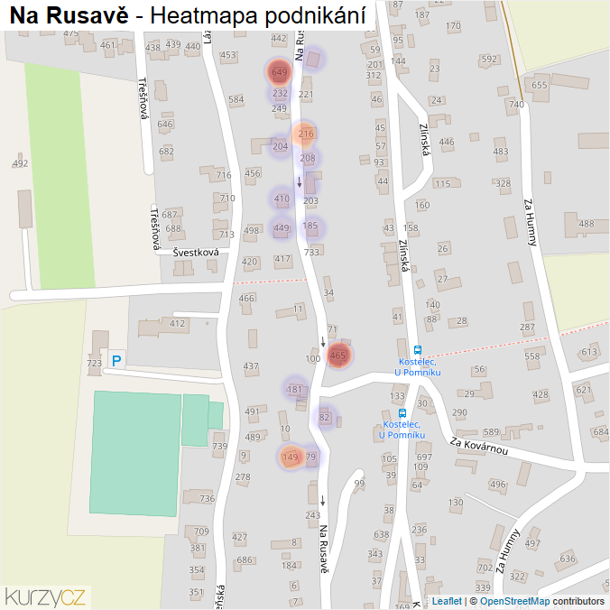 Mapa Na Rusavě - Firmy v ulici.