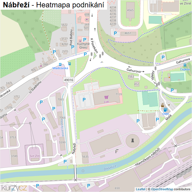 Mapa Nábřeží - Firmy v ulici.