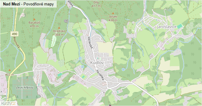 Nad Mezí - záplavové mapy stoleté vody