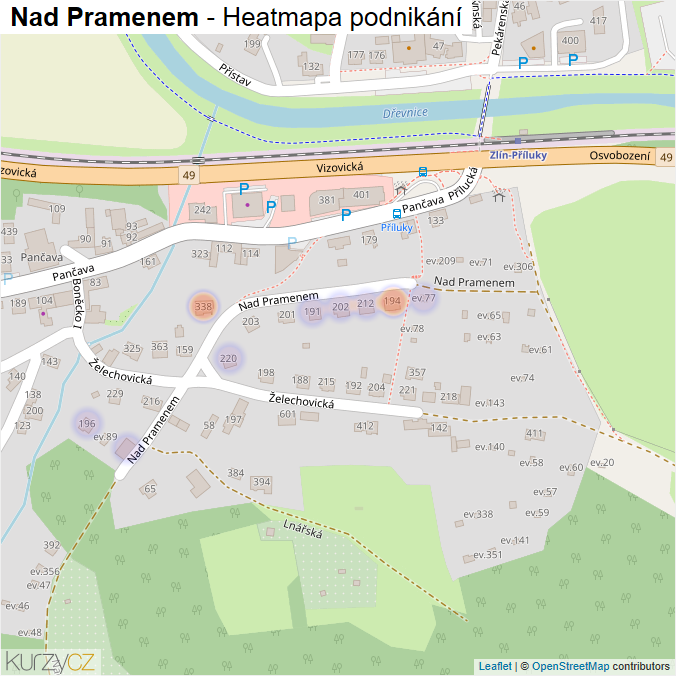 Mapa Nad Pramenem - Firmy v ulici.