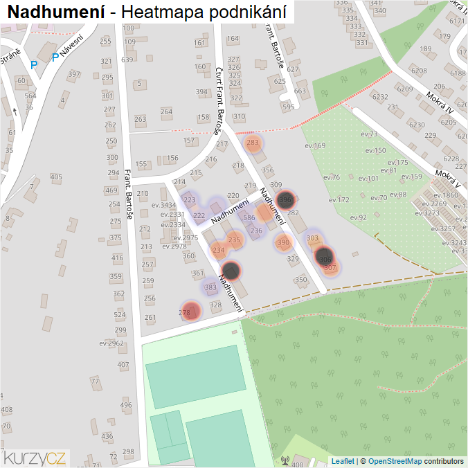 Mapa Nadhumení - Firmy v ulici.