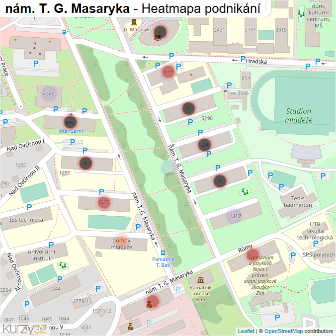Mapa nám. T. G. Masaryka - Firmy v ulici.