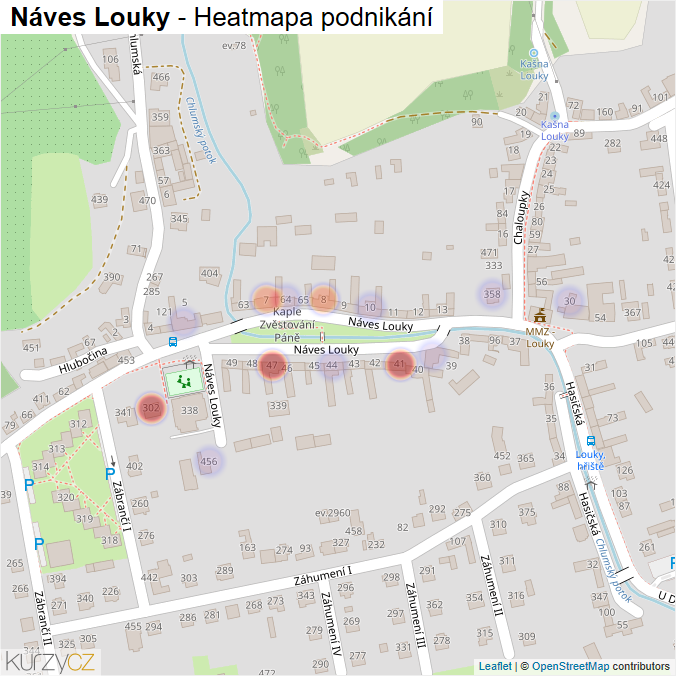 Mapa Náves Louky - Firmy v ulici.