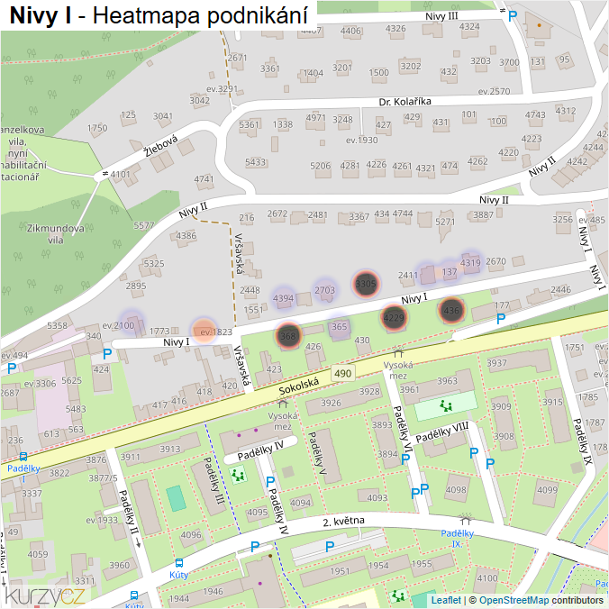 Mapa Nivy I - Firmy v ulici.