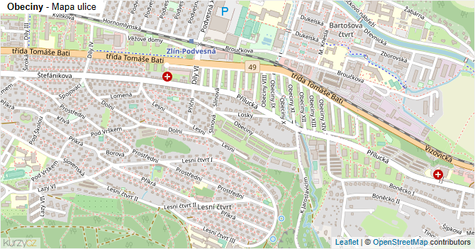 Obeciny - mapa ulice