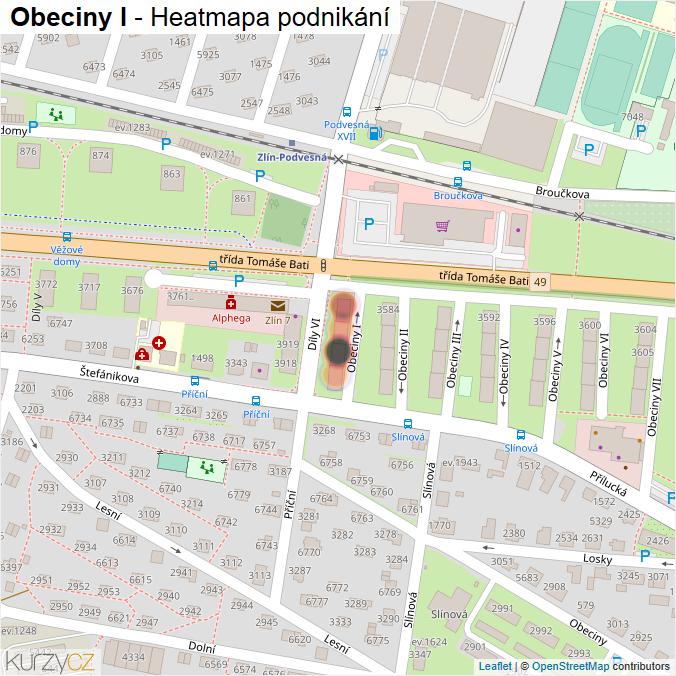 Mapa Obeciny I - Firmy v ulici.
