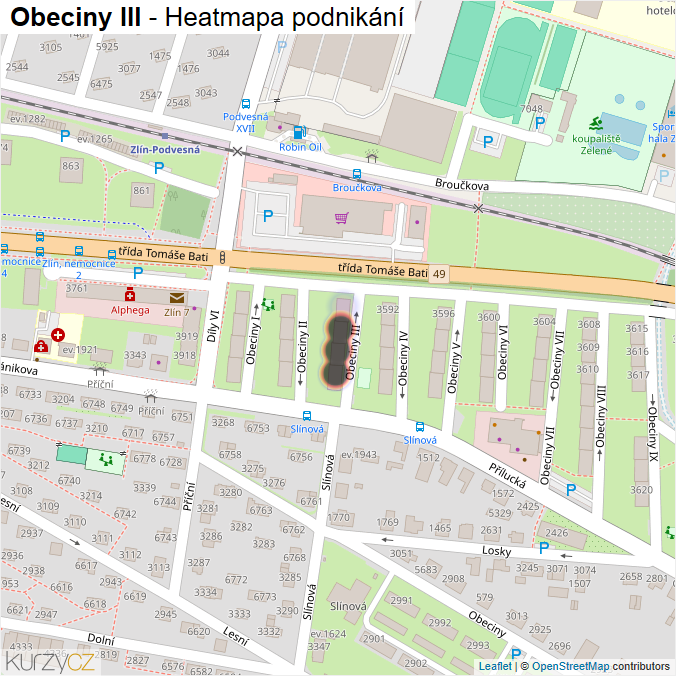 Mapa Obeciny III - Firmy v ulici.