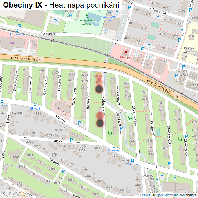 Mapa Obeciny IX - Firmy v ulici.