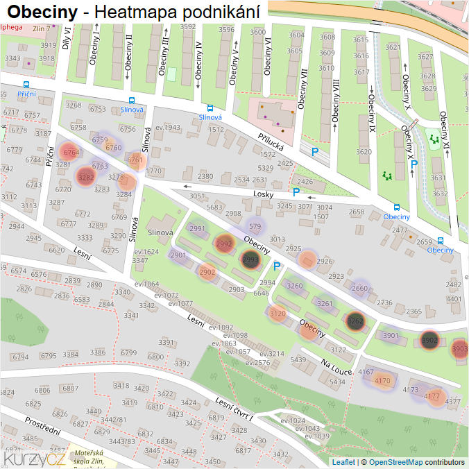 Mapa Obeciny - Firmy v ulici.