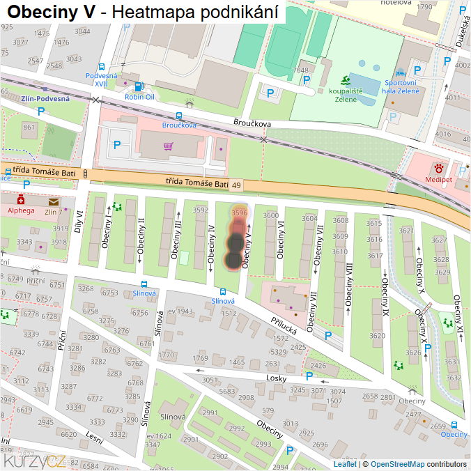 Mapa Obeciny V - Firmy v ulici.