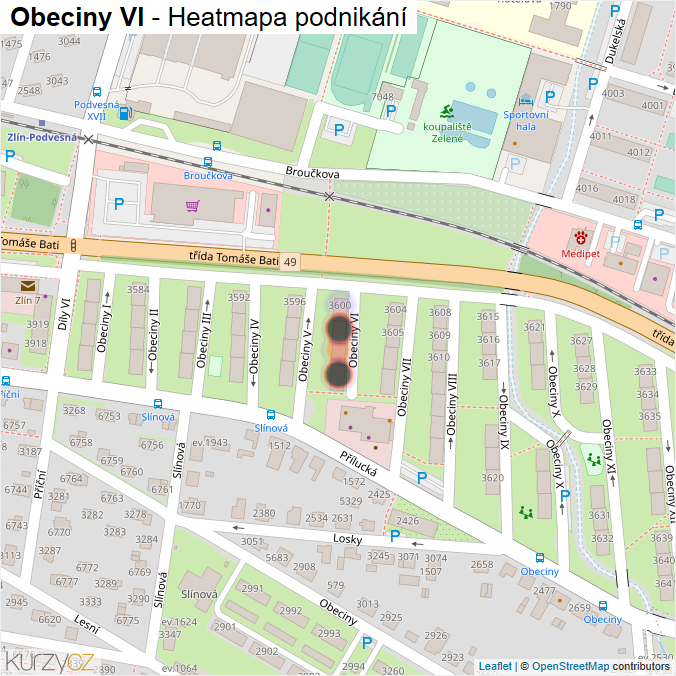 Mapa Obeciny VI - Firmy v ulici.