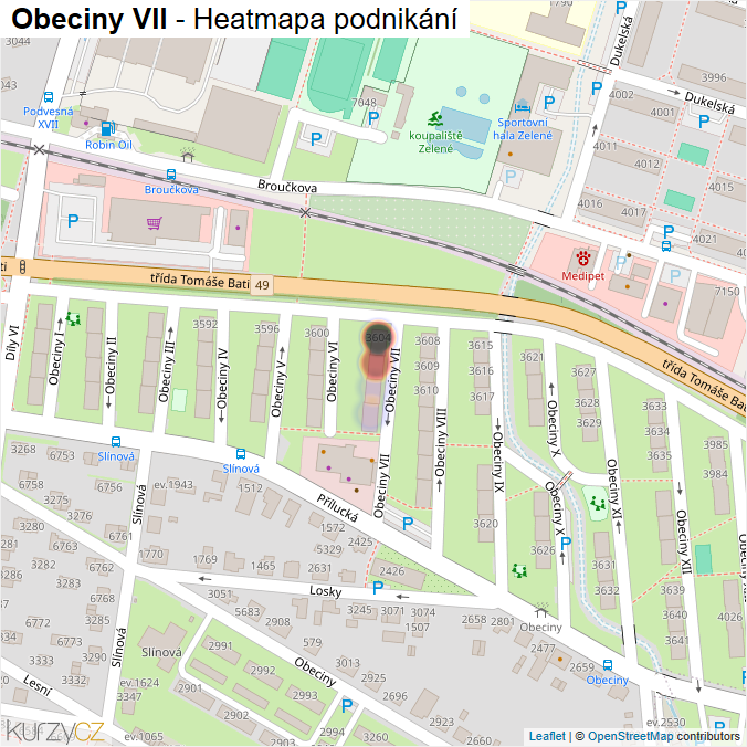Mapa Obeciny VII - Firmy v ulici.